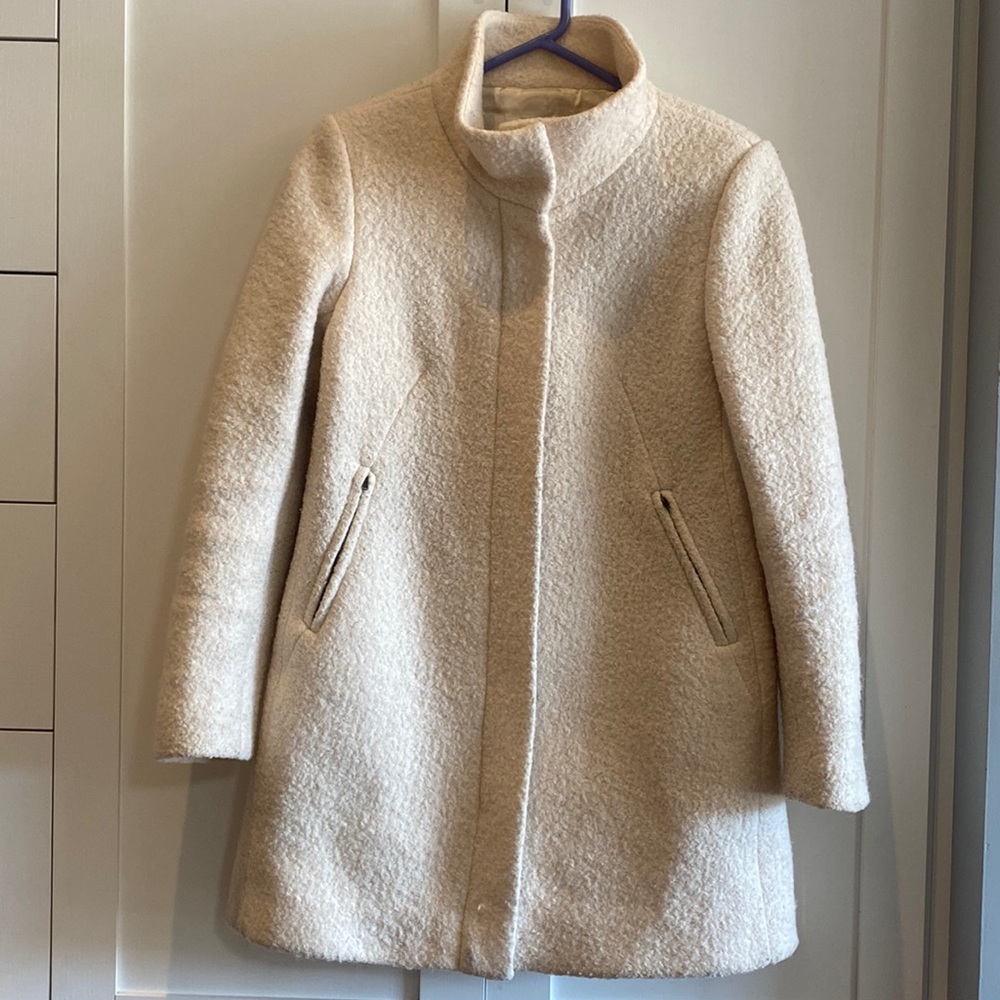 Ann Taylor Loft White Funnel Neck Wool Coat